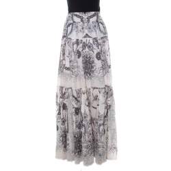 Pre Owned تنورة ماكسي روبرتو كافالي طباعة بوتينيكال كريمي طبقات M