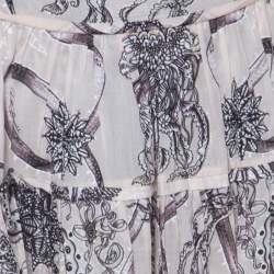 Pre Owned تنورة ماكسي روبرتو كافالي طباعة بوتينيكال كريمي طبقات M