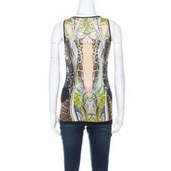 Pre Owned Roberto Cavalli Multicolor Leopard & Graphic Print Silk Jersey Lace Paneled Vest M 