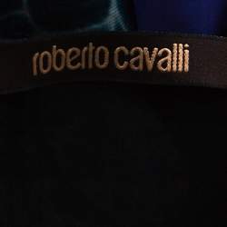 مملوكة مسبقًا توب روبرتو كافالي حرير مطبوع أسود وبنفسجي بوسط مطاطي شفاف M