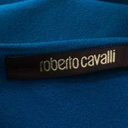 Pre Owned Roberto Cavalli Bright Blue Knit Sleeveless Ruffle Hem Detail Short Dress M 
