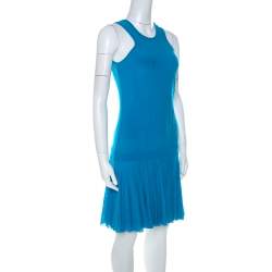 Pre Owned Roberto Cavalli Bright Blue Knit Sleeveless Ruffle Hem Detail Short Dress M 