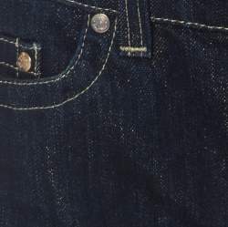 Pre Owned Roberto Cavalli Blue Dark Wash Denim Gold Lurex Detail Boot-Cut Jeans M