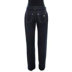 Pre Owned Roberto Cavalli Blue Dark Wash Denim Gold Lurex Detail Boot-Cut Jeans M