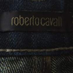 Pre Owned Roberto Cavalli Blue Dark Wash Denim Gold Lurex Detail Boot-Cut Jeans M