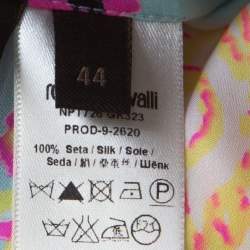 Pre Owned بلوزة روبرتو كافالي أكمام منفوخة حرير طباعة جذابة متعددة الألوان M