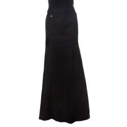 Pre Owned Roberto Cavalli Black Denim Pleated Maxi Skirt S