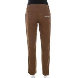 Pre Owned Roberto Cavalli Brown Stretch Cotton Leather Piping Detail Jeans M