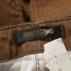 Pre Owned Roberto Cavalli Brown Stretch Cotton Leather Piping Detail Jeans M