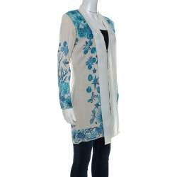 Pre Owned Roberto Cavalli Off-White Underwater Print Wool Blend Cardigan M
