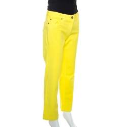 Pre Owned Roberto Cavalli Yellow Denim Embroidered Back Pocket Jeans M