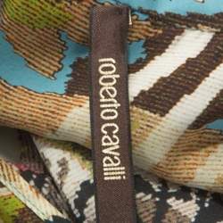 Pre Owned Roberto Cavalli Blue Printed Silk Ruffled Collar Detail Blouse M