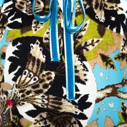 Pre Owned Roberto Cavalli Blue Printed Silk Ruffled Collar Detail Blouse M