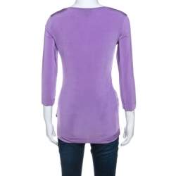 Pre Owned Roberto Cavalli Lilac Jersey Embellished Logo Scoop Neck Top S