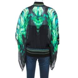 Pre Owned Roberto Cavalli Green Printed Silk Knit Trim Detail Batwing Top S