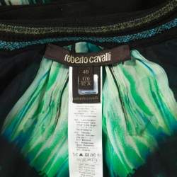 Pre Owned Roberto Cavalli Green Printed Silk Knit Trim Detail Batwing Top S