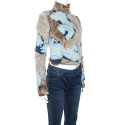 Pre Owned Roberto Cavalli Multicolor Acid Wash Denim Distressed Patch Detail Jacket S