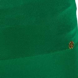 Pre Owned Roberto Cavalli Green Knit Brooch Detail One Shoulder Top S