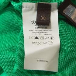 Pre Owned Roberto Cavalli Green Knit Brooch Detail One Shoulder Top S