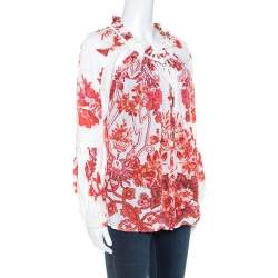 Pre Owned Roberto Cavalli Off White Floral Printed Ruched Detail Shirt S