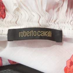 Pre Owned Roberto Cavalli Off White Floral Printed Ruched Detail Shirt S