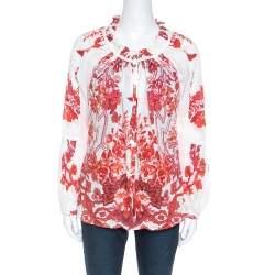Pre Owned Roberto Cavalli Off White Floral Printed Ruched Detail Shirt S