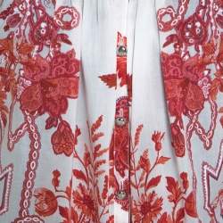 Pre Owned Roberto Cavalli Off White Floral Printed Ruched Detail Shirt S