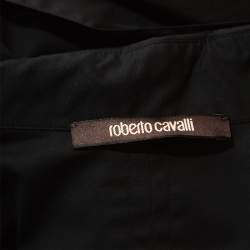Roberto Cavalli Black Cotton Pleated Sleeve Detail Button Front Shirt M