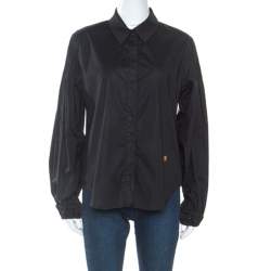 Roberto Cavalli Black Cotton Pleated Sleeve Detail Button Front Shirt M