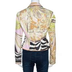 Pre Owned Roberto Cavalli Multicolor Abstract Print Cotton Zip Front Jacket M