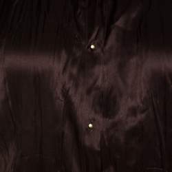 مملوكة مسبقًا Roberto Cavalli Brown Silk Satin Leather Trim Button Front Shirt S