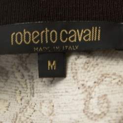 Pre Owned Roberto Cavalli Beige Printed Silk Contrast Trim Button Front Shirt M