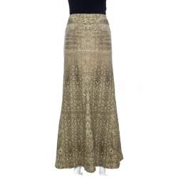 Pre Owned Roberto Cavalli Beige Lace Print Cotton Maxi Skirt M