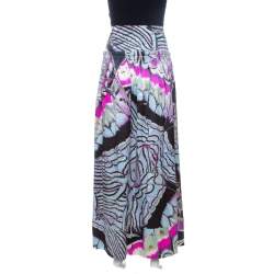 Pre Owned Roberto Cavalli Multicolor Abstract Print Satin Maxi Skirt M