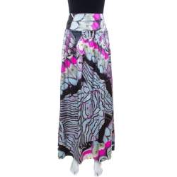 Pre Owned Roberto Cavalli Multicolor Abstract Print Satin Maxi Skirt M