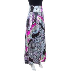Pre Owned Roberto Cavalli Multicolor Abstract Print Satin Maxi Skirt M