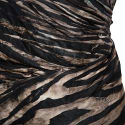 Pre Owned Roberto Cavalli Black Printed Knit Draped One Shoulder Dress M