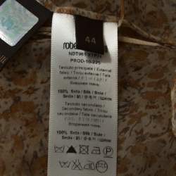 Pre Owned فستان روبرتو كافالي سيور طبقات حرير شيفون مطبوع مورد بيج M