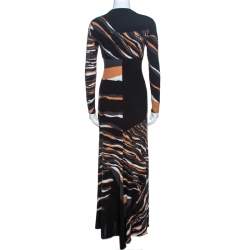 Pre Owned Roberto Cavalli Multicolor Stretch Jersey Draped V Neck Maxi Dress S