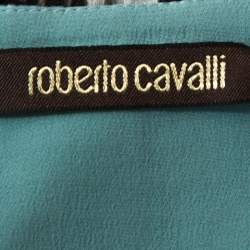 مملوكة مسبقًا توب روبرتو كافالي حرير أسود مطبوع بطيات برقبة حمالات مقاس صغير (سمول)