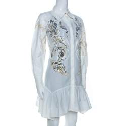 مملوكة مسبقًا Roberto Cavalli White Brasso Feather Print Cotton Shirt Dress S