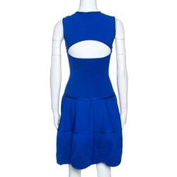 Pre Owned Roberto Cavalli Blue Embossed Jacquard Knit Fitted Dress S