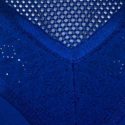 Pre Owned Roberto Cavalli Blue Embossed Jacquard Knit Fitted Dress S