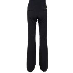 Pre Owned بنطلون روبرتو كافالي واسع مفصل صوف مرن أسود مقاس وسط (ميديوم)