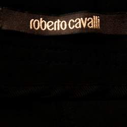 Pre Owned بنطلون روبرتو كافالي واسع مفصل صوف مرن أسود مقاس وسط (ميديوم)