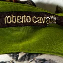 Pre Owned تنورة روبرتو كافالي حرير مطبوع أوف وايت بأزرار أمامية مقاس متوسط (ميديوم)