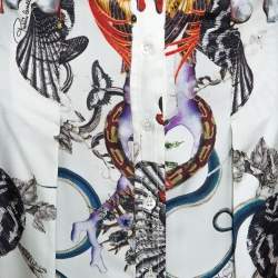 Pre Owned تنورة روبرتو كافالي حرير مطبوع أوف وايت بأزرار أمامية مقاس متوسط (ميديوم)