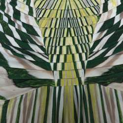 مملوكة مسبقًا Roberto Cavalli Green Striped Print Jersey Pleated Detail Maxi Skirt L