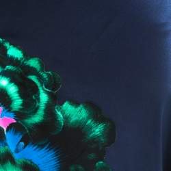 مملوكة مسبقًا Roberto Cavalli Navy Blue Floral Print Silk Satin Flared Maxi Skirt L