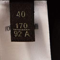 Pre Owned بلوزة روبرتو كافالي حرير أسود نقشة الفهد مزين بربطة عنق مقاس صغير (سمول)